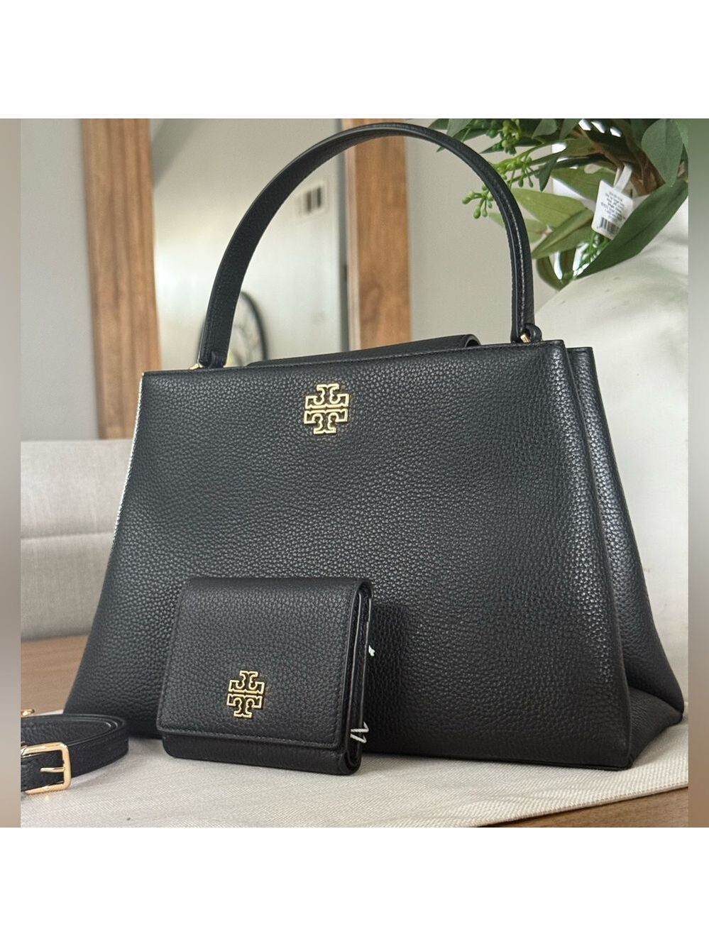 880+! New Tory Burch Britten in black Leather Satchel and Britten bifold wallet